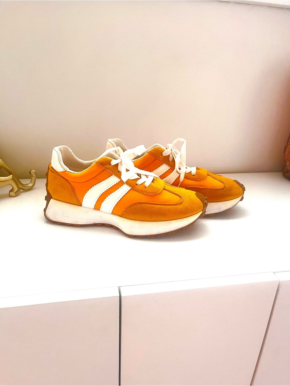 Women’s Orange/Mustard Retro Runner Sneakers - White Stripes
